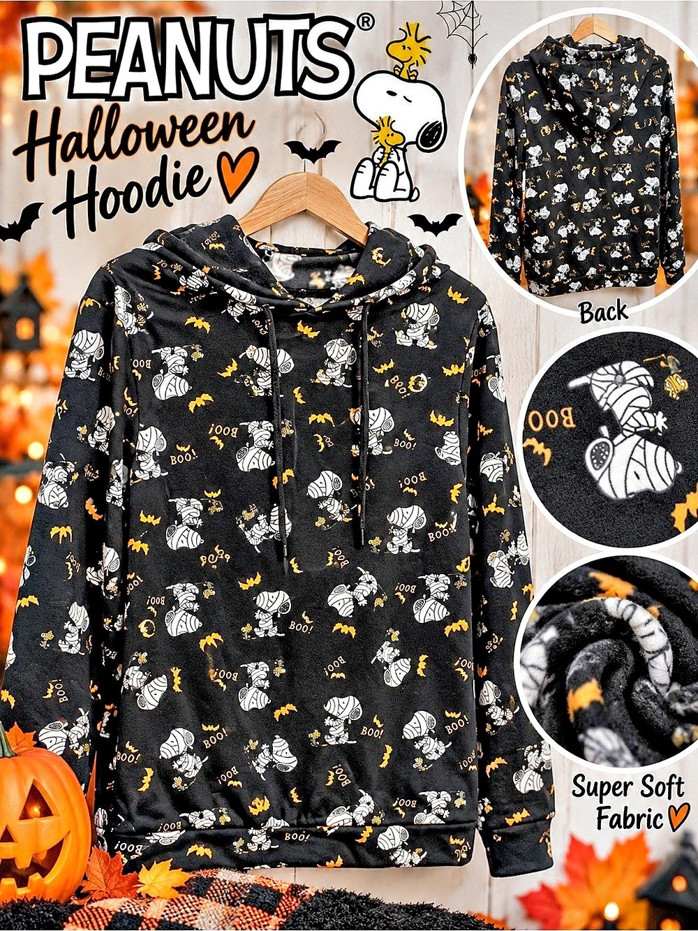 Peanuts Halloween Hoodie Halloween Graphic Hoodie Black Small Like New